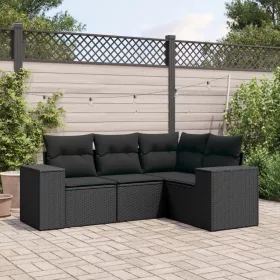    4 részes fekete polyrattan kerti ülőgarnitúra párnákkal