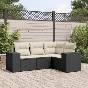    4 részes fekete polyrattan kerti ülőgarnitúra párnákkal
