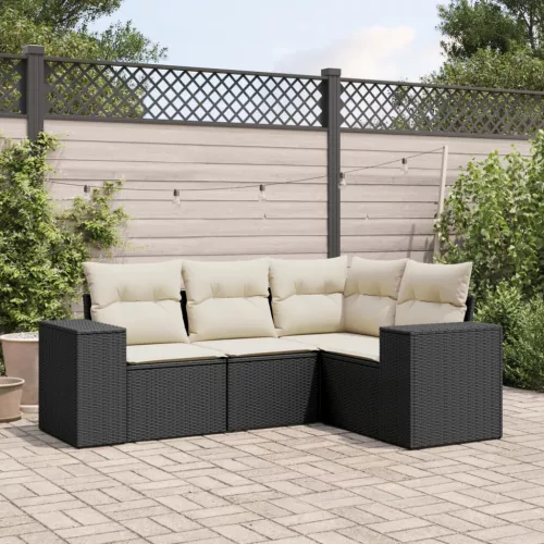  4 részes fekete polyrattan kerti ülőgarnitúra párnákkal