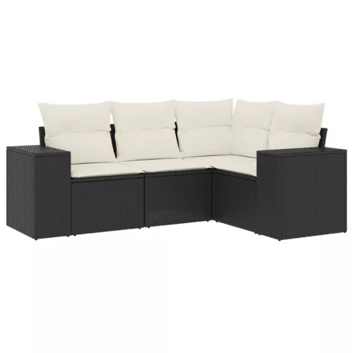  4 részes fekete polyrattan kerti ülőgarnitúra párnákkal