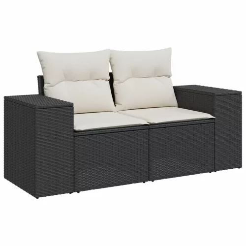  4 részes fekete polyrattan kerti ülőgarnitúra párnákkal