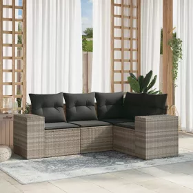    4 részes világosszürke polyrattan kerti ülőgarnitúra párnákkal