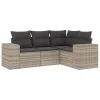  4 részes világosszürke polyrattan kerti ülőgarnitúra párnákkal