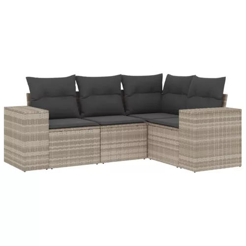  4 részes világosszürke polyrattan kerti ülőgarnitúra párnákkal