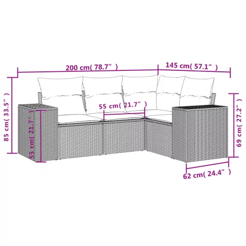  4 részes barna polyrattan kerti ülőgarnitúra párnákkal