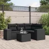  5 részes fekete polyrattan kerti kanapészett párnákkal