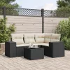  5 részes fekete polyrattan kerti kanapészett párnákkal