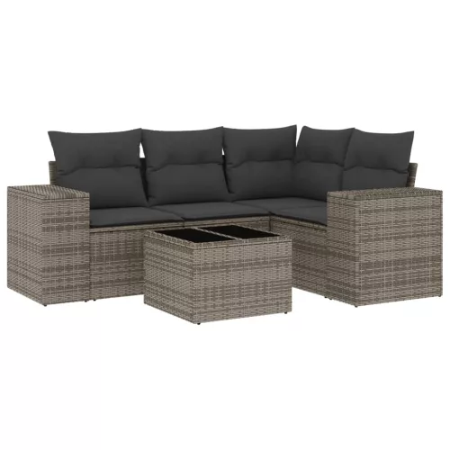  5 részes szürke polyrattan kerti ülőgarnitúra párnákkal