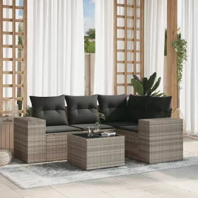    5 részes világosszürke polyrattan kerti ülőgarnitúra párnákkal