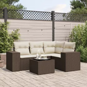 5 részes barna polyrattan kerti ülőgarnitúra párnával