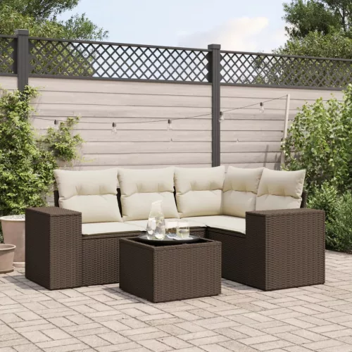  5 részes barna polyrattan kerti ülőgarnitúra párnával