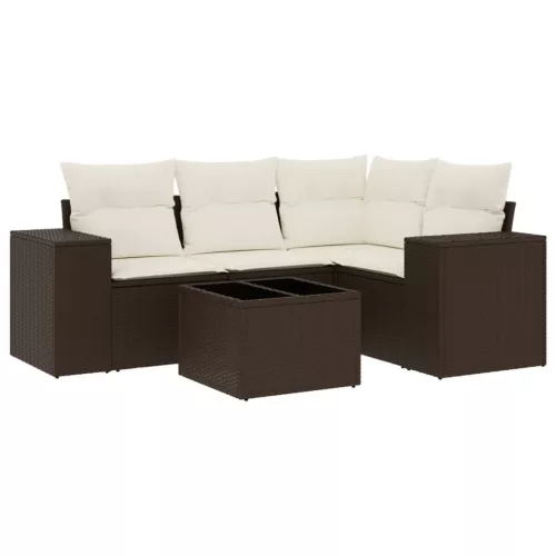  5 részes barna polyrattan kerti ülőgarnitúra párnával