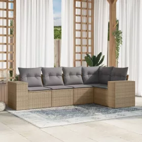   5 részes bézs polyrattan kerti ülőgarnitúra párnákkal