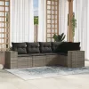  5 részes szürke polyrattan kerti ülőgarnitúra párnákkal