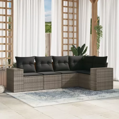  5 részes szürke polyrattan kerti ülőgarnitúra párnákkal