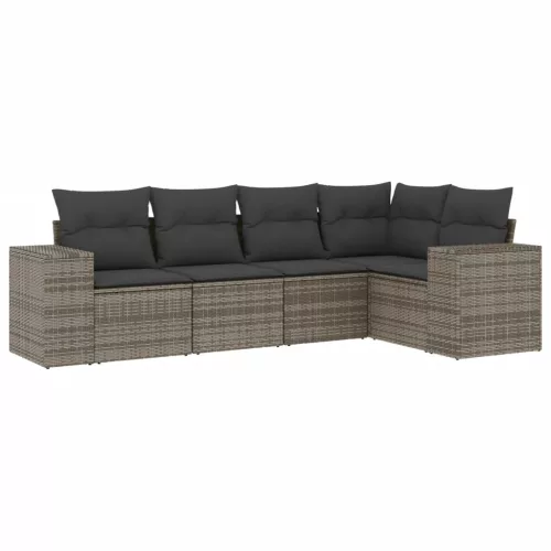  5 részes szürke polyrattan kerti ülőgarnitúra párnákkal