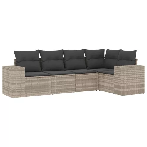  5 részes világosszürke polyrattan kerti ülőgarnitúra párnákkal