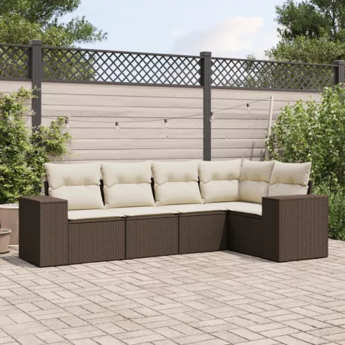  5 részes barna polyrattan kerti ülőgarnitúra párnával