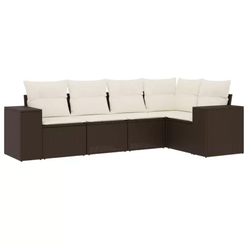  5 részes barna polyrattan kerti ülőgarnitúra párnával