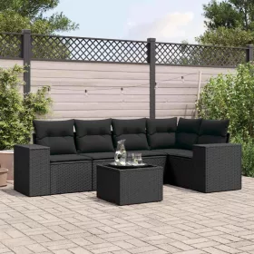    6 részes fekete polyrattan kerti ülőgarnitúra párnákkal