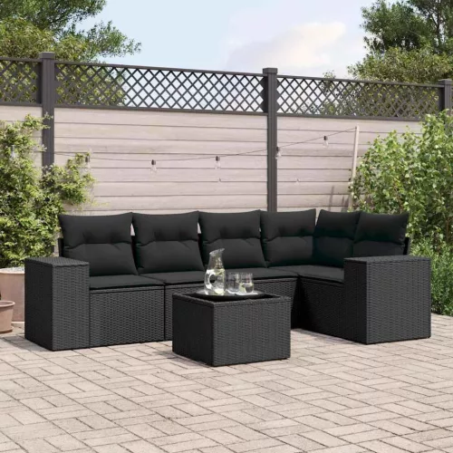  6 részes fekete polyrattan kerti ülőgarnitúra párnákkal