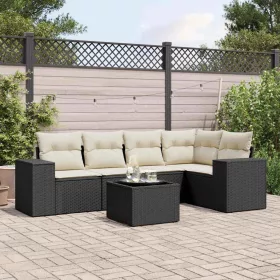    6 részes fekete polyrattan kerti ülőgarnitúra párnákkal