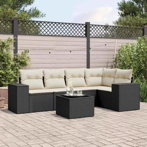 6 részes fekete polyrattan kerti ülőgarnitúra párnákkal