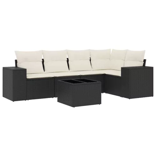  6 részes fekete polyrattan kerti ülőgarnitúra párnákkal