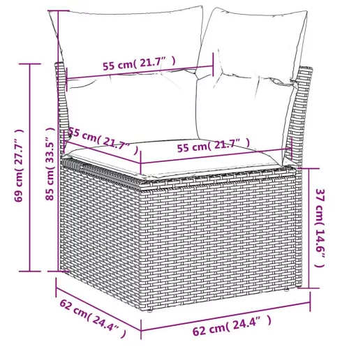  6 részes fekete polyrattan kerti ülőgarnitúra párnákkal