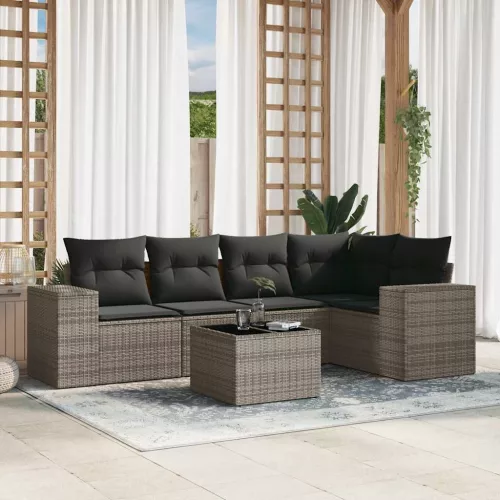  6 részes szürke polyrattan kerti ülőgarnitúra párnákkal