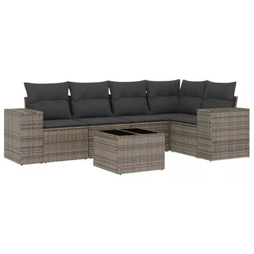  6 részes szürke polyrattan kerti ülőgarnitúra párnákkal