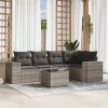 6 részes világosszürke polyrattan kerti ülőgarnitúra párnákkal