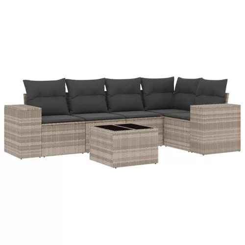  6 részes világosszürke polyrattan kerti ülőgarnitúra párnákkal