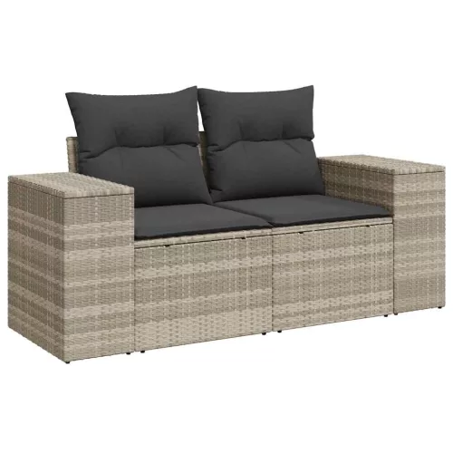  6 részes világosszürke polyrattan kerti ülőgarnitúra párnákkal