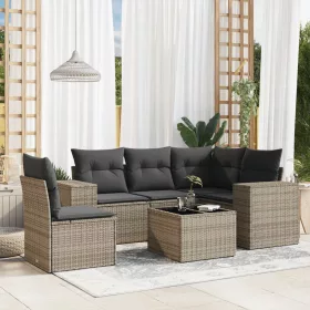    6 részes szürke polyrattan kerti ülőgarnitúra párnákkal