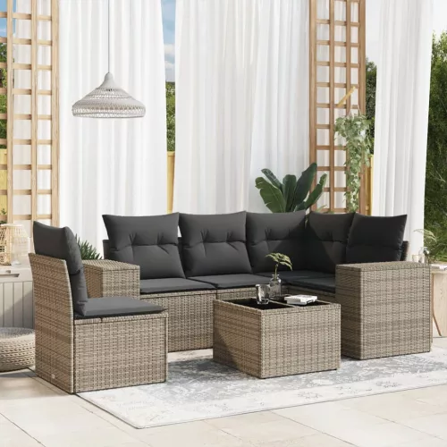  6 részes szürke polyrattan kerti ülőgarnitúra párnákkal
