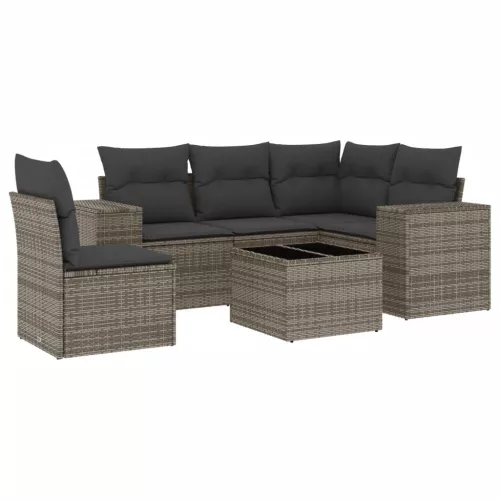  6 részes szürke polyrattan kerti ülőgarnitúra párnákkal