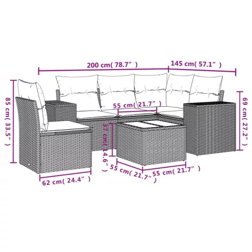  6 részes szürke polyrattan kerti ülőgarnitúra párnákkal