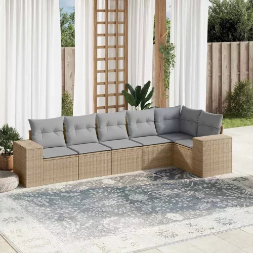  6 részes bézs polyrattan kerti ülőgarnitúra párnával