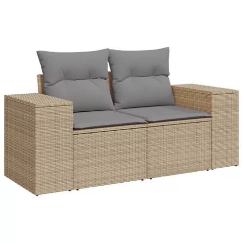  6 részes bézs polyrattan kerti ülőgarnitúra párnával