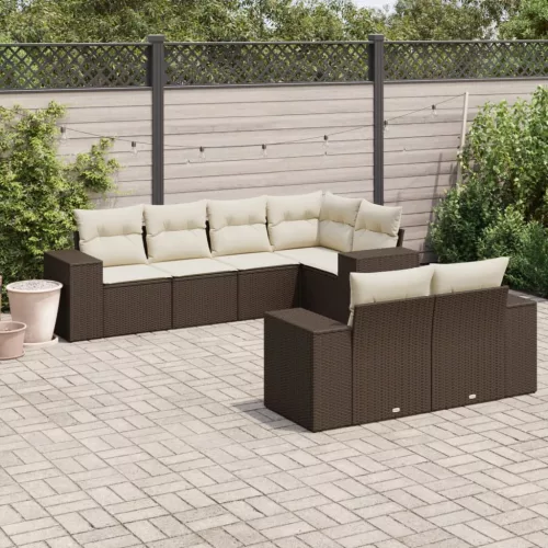  7 részes barna polyrattan kerti ülőgarnitúra párnákkal
