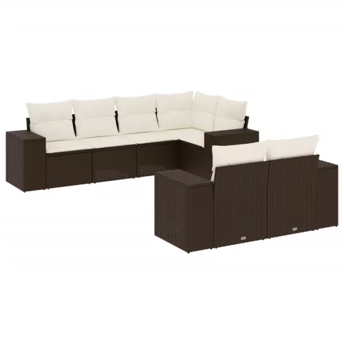  7 részes barna polyrattan kerti ülőgarnitúra párnákkal