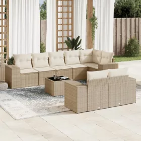    9 részes bézs polyrattan kerti ülőgarnitúra párnákkal