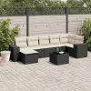 8 részes fekete polyrattan kerti ülőgarnitúra párnákkal