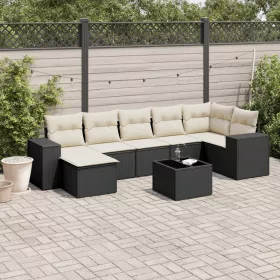    8 részes fekete polyrattan kerti ülőgarnitúra párnákkal