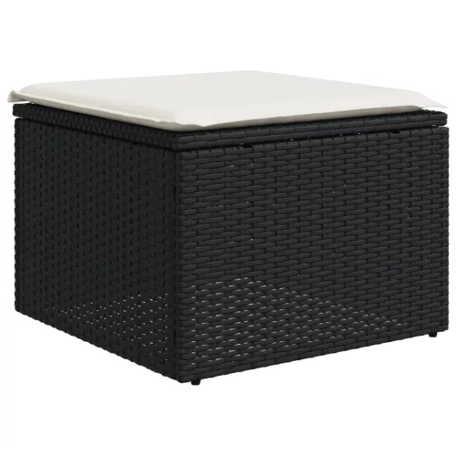  8 részes fekete polyrattan kerti ülőgarnitúra párnákkal