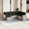  7 részes világosszürke polyrattan kerti ülőgarnitúra párnákkal