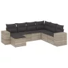 7 részes világosszürke polyrattan kerti ülőgarnitúra párnákkal
