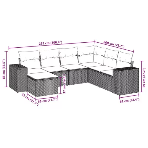  7 részes világosszürke polyrattan kerti ülőgarnitúra párnákkal