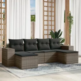    6 részes szürke polyrattan kerti ülőgarnitúra párnákkal